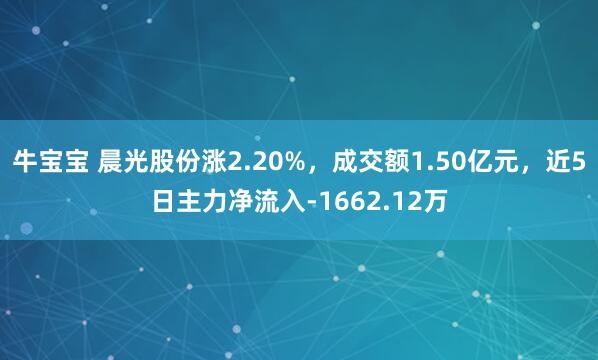 牛宝宝 晨光股份涨2.20%，成交额1.50亿元，近5日主力净流入-1662.12万