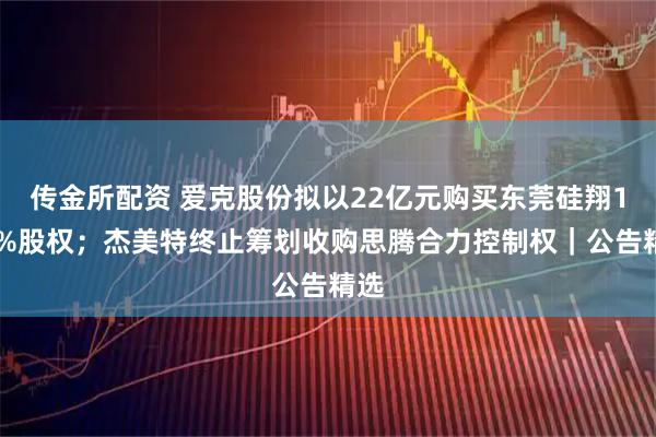 传金所配资 爱克股份拟以22亿元购买东莞硅翔100%股权；杰美特终止筹划收购思腾合力控制权｜公告精选